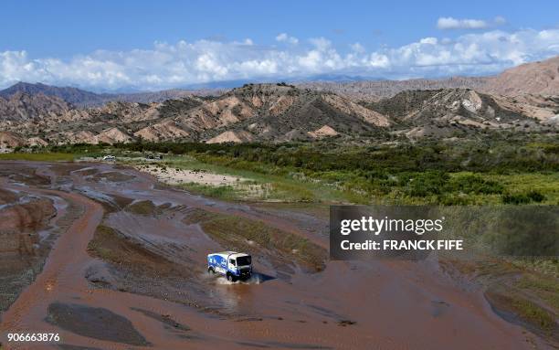 Man's Belgian truck driver Steven Rotsaert and co-drivers Charly Gotlib and Jan Van Der Vaet, compete during the Stage 12 of the 2018 Dakar Rally...