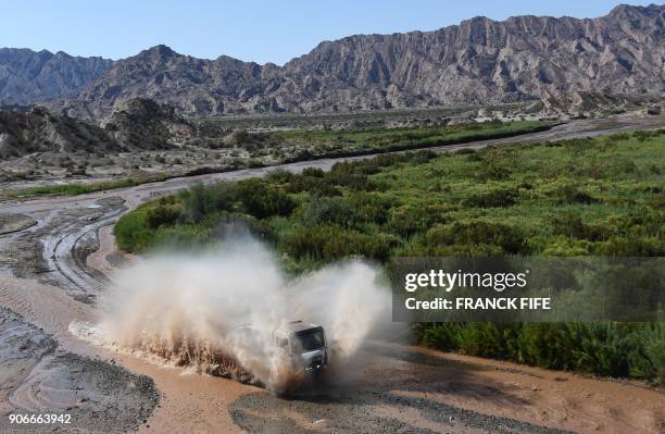 Man's Belgian truck driver Steven Rotsaert and co-drivers Charly Gotlib and Jan Van Der Vaet, compete during the Stage 12 of the 2018 Dakar Rally...