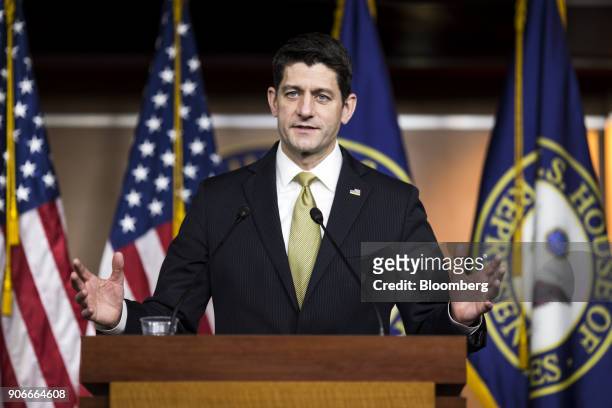 House Speaker Paul Ryan, a Republican from Wisconsin, speaks during a news conference on Capitol Hill in Washington, D.C., U.S., on Thursday, Jan....