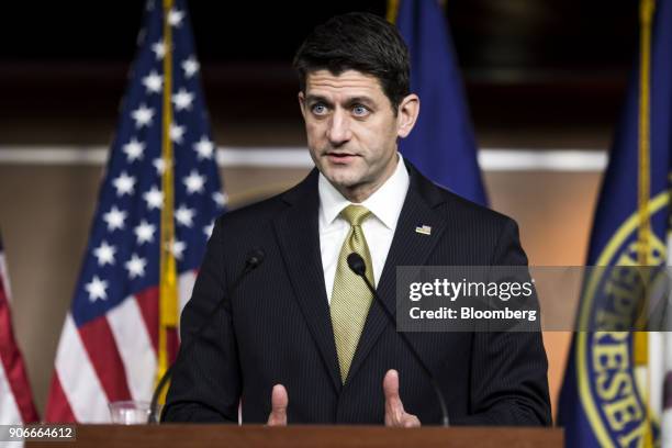 House Speaker Paul Ryan, a Republican from Wisconsin, speaks during a news conference on Capitol Hill in Washington, D.C., U.S., on Thursday, Jan....