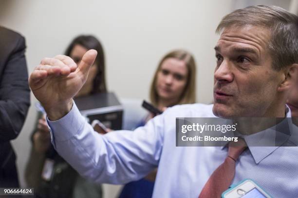 Representative Jim Jordan, a Republican from Ohio, speaks to members of the media on Capitol Hill in Washington, D.C., U.S., on Thursday, Jan. 18,...