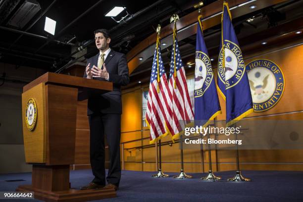 House Speaker Paul Ryan, a Republican from Wisconsin, speaks during a news conference on Capitol Hill in Washington, D.C., U.S., on Thursday, Jan....