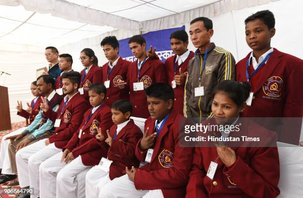 National Bravery Awards 2017 winners at a press preview on January 18, 2018 in New Delhi, India. Ahead of 69th Republic Day, 18 courageous children...