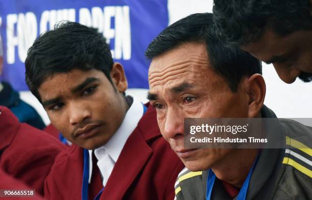 Father of National Bravery Awards 2017 winner Loukrakpam Rajeshwori Chanu from Manipur at press preview on January 18, 2018 in New Delhi, India....