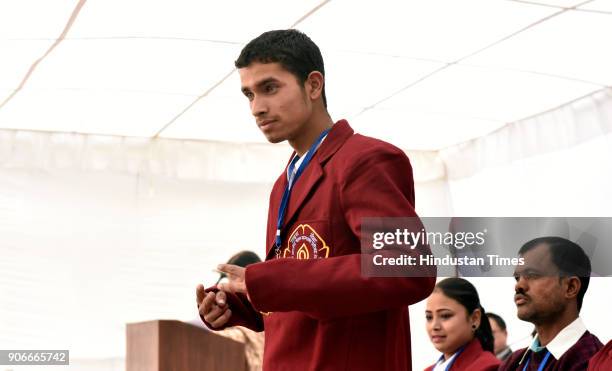 National Bravery Awards 2017 winner Pankaj Semwal from Uttarakhand at press preview on January 18, 2018 in New Delhi, India. Ahead of 69th Republic...