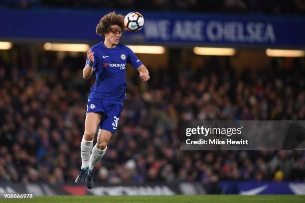 David Luiz of Chelsea in action during The Emirates FA Cup Third Round Replay between Chelsea and Norwich City at Stamford Bridge on January 17, 2018...