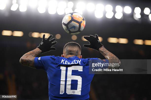 Kenedy of Chelsea takes a throw in during The Emirates FA Cup Third Round Replay between Chelsea and Norwich City at Stamford Bridge on January 17,...