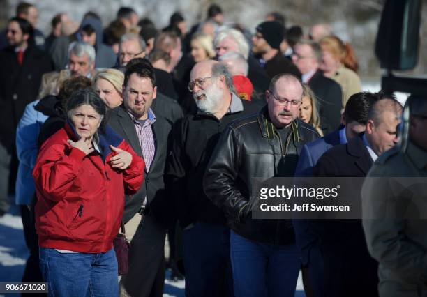 Guests line up to hear President Donald Trump speak at a rally at H&K Equipment, a rental and sales company for specialized material handling...