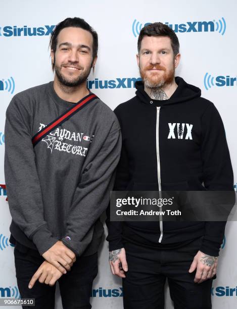 Pete Wentz and Andy Hurley of Fall Out Boy visit SiriusXM Studios on January 18, 2018 in New York City.