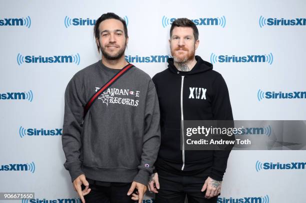 Pete Wentz and Andy Hurley of Fall Out Boy visit SiriusXM Studios on January 18, 2018 in New York City.