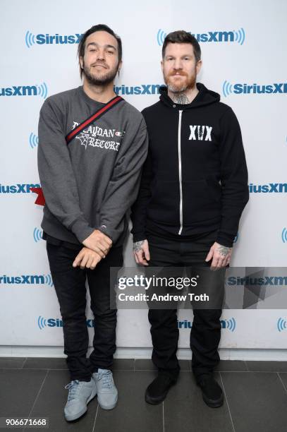 Pete Wentz and Andy Hurley of Fall Out Boy visit SiriusXM Studios on January 18, 2018 in New York City.