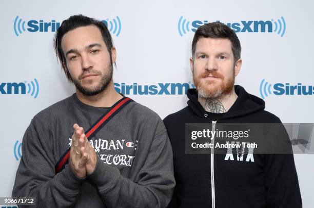 Pete Wentz and Andy Hurley of Fall Out Boy visit SiriusXM Studios on January 18, 2018 in New York City.