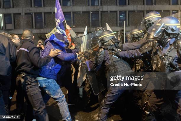 Jail workers block the gate at Fleury-Merogis prison, the largest prison in Europe, located in Fleury-Merogis near Paris, France on January 18, 2018...