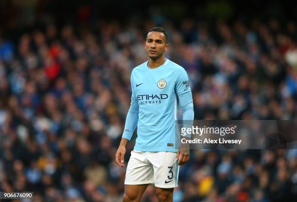 Danilo of Manchester City during The Emirates FA Cup Third Round match between Manchester City and Burnley at Etihad Stadium on January 6, 2018 in...