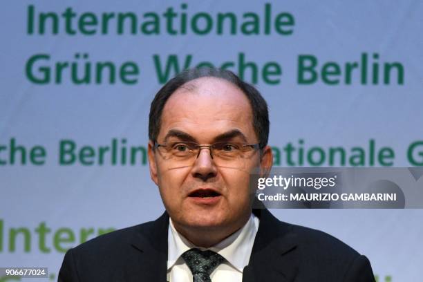 German federal minister of food and agriculture Christian Schmidt gives a speech during the launching ceremony of the International Green Week...