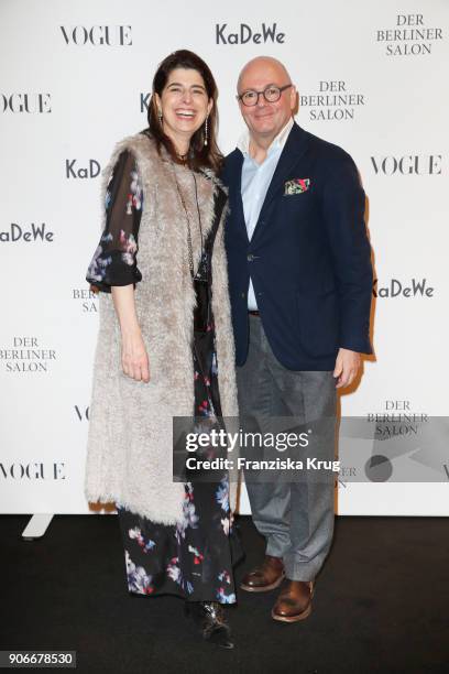 Dorothee Schumacher and Andre Maeder during the celebration of 'Der Berliner Salon' by KaDeWe & Vogue at KaDeWe on January 18, 2018 in Berlin,...