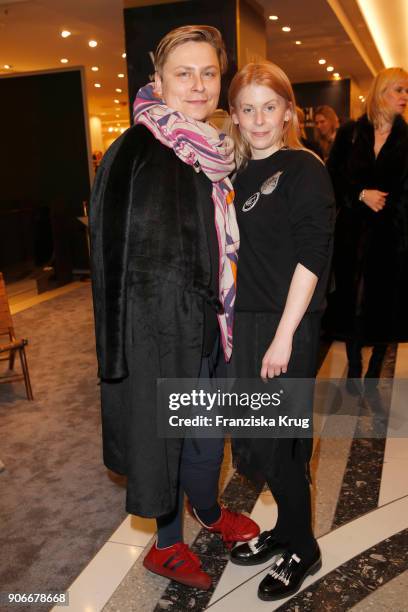 Designers Dawid Tomaszewski and Malaika Raiss during the celebration of 'Der Berliner Salon' by KaDeWe & Vogue at KaDeWe on January 18, 2018 in...