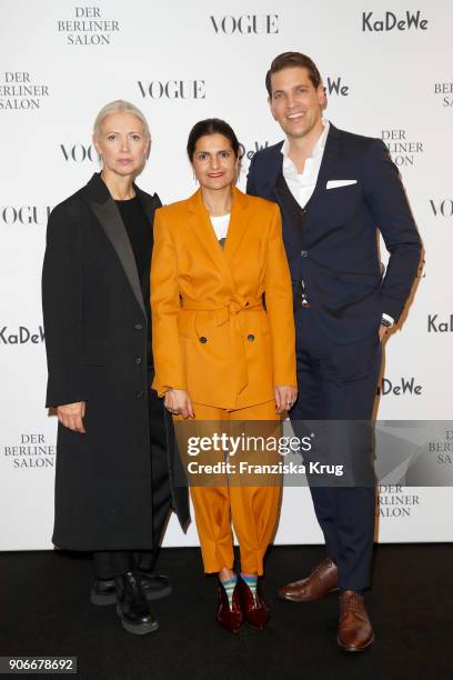 Christiane Arp , designer Leyla Piedayesh and Nico Heinemann during the celebration of 'Der Berliner Salon' by KaDeWe & Vogue at KaDeWe on January...