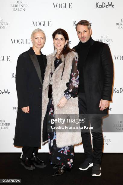 Christiane Arp, Dorothee Schumacher and Marcus Kurz during the celebration of 'Der Berliner Salon' by KaDeWe & Vogue at KaDeWe on January 18, 2018 in...