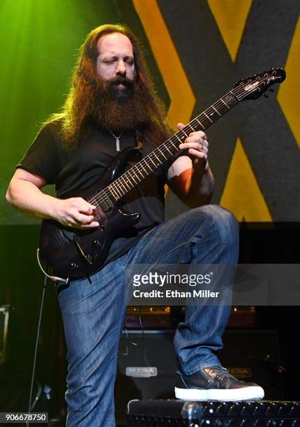 Guitarist John Petrucci performs as part of the G3 concert tour at Brooklyn Bowl Las Vegas at The Linq Promenade on January 17, 2018 in Las Vegas,...