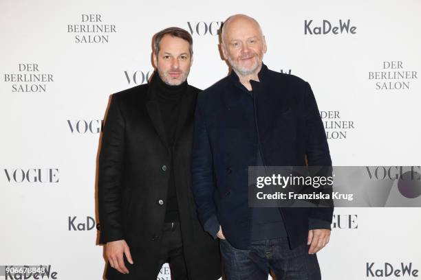 Marcus Kurz and designer Otto Droegsler during the celebration of 'Der Berliner Salon' by KaDeWe & Vogue at KaDeWe on January 18, 2018 in Berlin,...