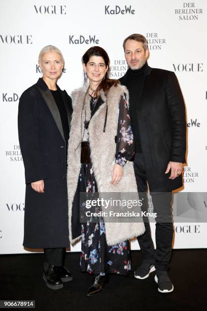 Christiane Arp, Dorothee Schumacher and Marcus Kurz during the celebration of 'Der Berliner Salon' by KaDeWe & Vogue at KaDeWe on January 18, 2018 in...