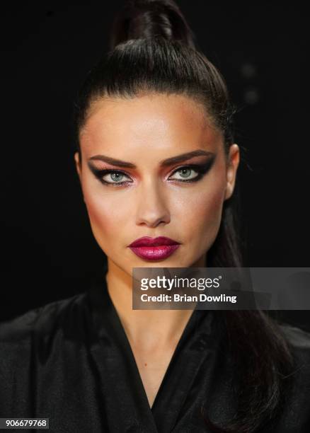 Adriana Lima is seen backstage at the Maybelline Show 'Urban Catwalk - Faces of New York' at Vollgutlager on January 18, 2018 in Berlin, Germany.