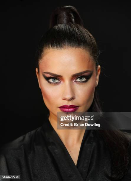 Adriana Lima is seen backstage at the Maybelline Show 'Urban Catwalk - Faces of New York' at Vollgutlager on January 18, 2018 in Berlin, Germany.