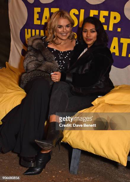 Tallia Storm and Vanessa White attend the Grand Opening of the Cadbury Creme Egg Camp on January 18, 2018 in London, England.