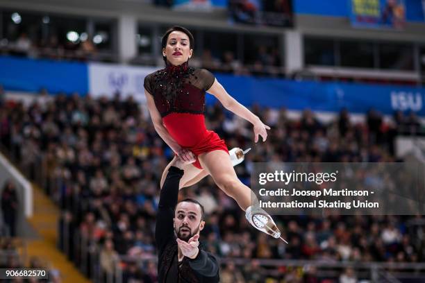 Ksenia Stolbova and Fedor Klimov of Russia compete in the Pairs Free Skating during day two of the European Figure Skating Championships at Megasport...