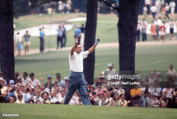 Bob Goalby victorious after winning tournament on Sunday at Augusta National. Roberto De Vicenzo signed his incorrect scorecard before checking it,...