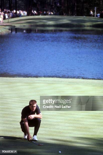 Gary Player in action, lining up putt during Sunday play at Augusta National. Augusta, GA 4/14/1968 CREDIT: Neil Leifer