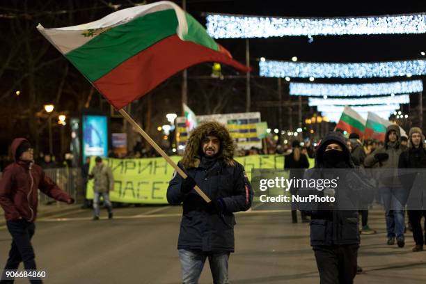 Eco-activists protest in downtown Sofia, Bulgaria, on 18 January 2018 against the decision of Bulgarian government to expand the ski area in Pirin...