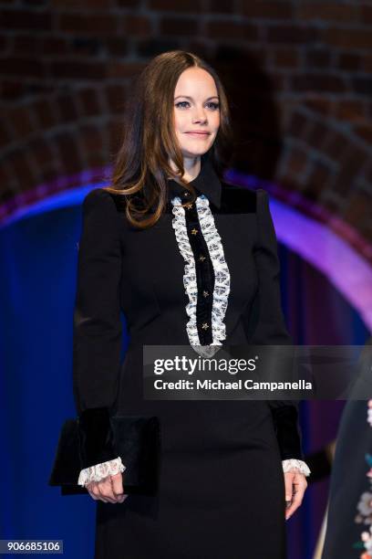 Princess Sofia of Sweden, the Duchess of Varmland, attends the Sophiahemmet college graduation ceremony at Stockholm City Hall on January 18, 2018 in...