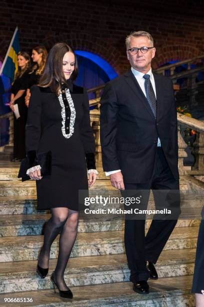 Princess Sofia of Sweden, the Duchess of Varmland, and the Sophiahemmet chairman of the board Lars Kihlstrom Burenstam Linder arrive at the...