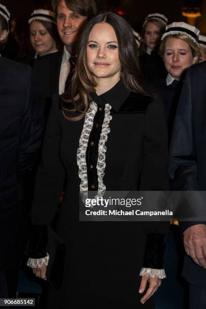 Princess Sofia of Sweden, the Duchess of Varmland, attends the Sophiahemmet college graduation ceremony at Stockholm City Hall on January 18, 2018 in...