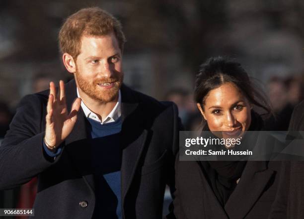 Prince Harry and fiance Meghan Markle visit Star Hub on January 18, 2018 in Cardiff, Wales.