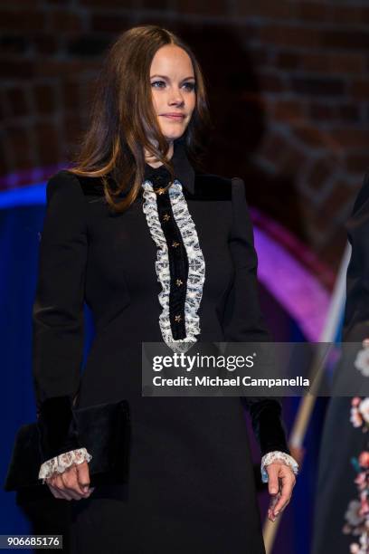 Princess Sofia of Sweden, the Duchess of Varmland, attends the Sophiahemmet college graduation ceremony at Stockholm City Hall on January 18, 2018 in...