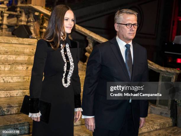 Princess Sofia of Sweden, the Duchess of Varmland, and the Sophiahemmet chairman of the board Lars Kihlstrom Burenstam Linder arrive at the...