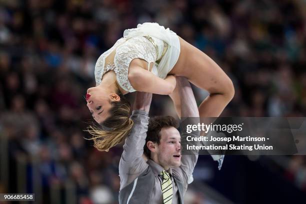 Lola Esbrat and Andrei Novoselov of France compete in the Pairs Free Skating during day two of the European Figure Skating Championships at Megasport...