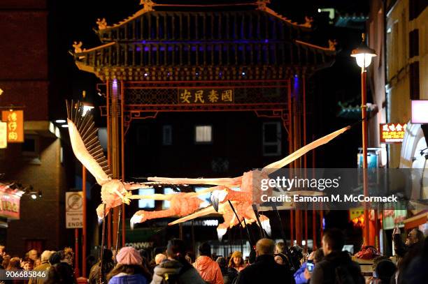 General Views of Flamingo Flyway by the Lantern Company with Jo Pocock in China Town on January 18, 2018 in London, England. Iconic landmarks in...