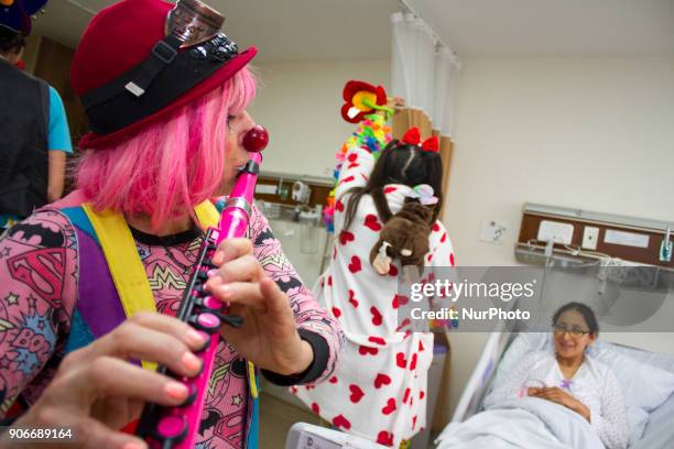 Group of the &quot;Red Noses&quot; Patch Adams visited the Hospital of Nueva Aurora Luz Elena Arismendi in Quito, Ecuador on 18 January 2018.