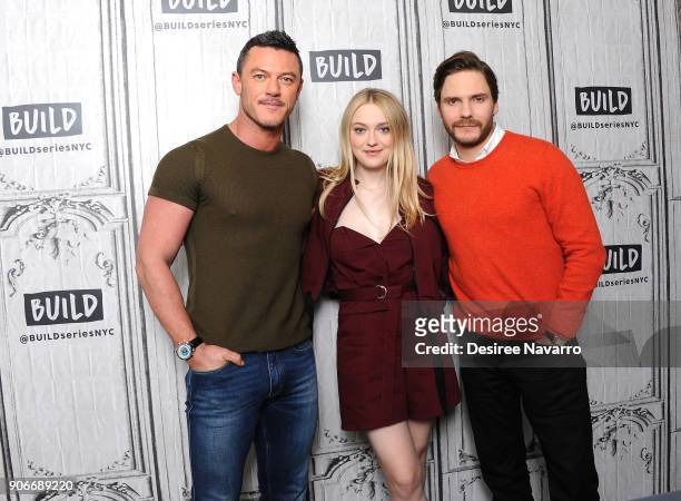 Actors Luke Evans, Dakota Fanning and Daniel Bruhl visit Build Series to discuss 'The Alienist' at Build Studio on January 18, 2018 in New York City.