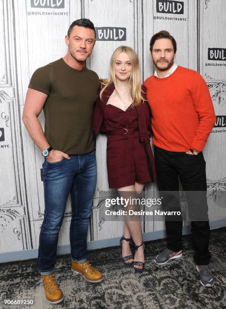 Actors Luke Evans, Dakota Fanning and Daniel Bruhl visits Build Series to discuss 'The Alienist' at Build Studio on January 18, 2018 in New York City.