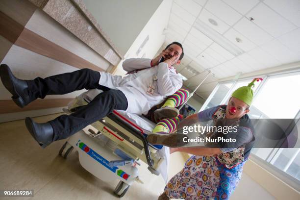 Group of the &quot;Red Noses&quot; Patch Adams visited the Hospital of Nueva Aurora Luz Elena Arismendi in Quito, Ecuador on 18 January 2018.