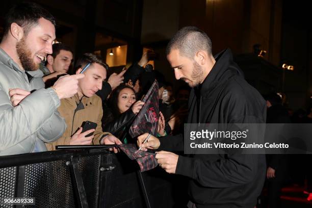 Leonardo Bonucci attends DIESEL X A.C. MILAN SPECIAL COLLECTION on January 18, 2018 in Milan, Italy.