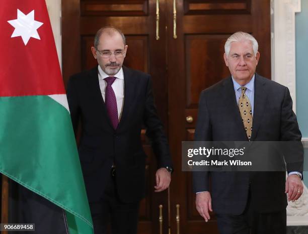 Secretary of State Rex Tillerson meets with Jordanian Foreign Minister Ayman Safadi, at the State Department, on January 18, 2018 in Washington, DC.