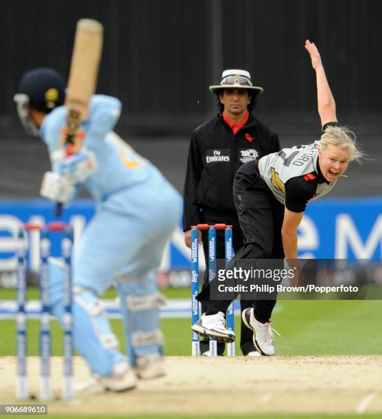 Kate Pulford bowling for New Zealand during the ICC Women's World Twenty20 Semi Final between India Women and New Zealand Women at Trent Bridge,...