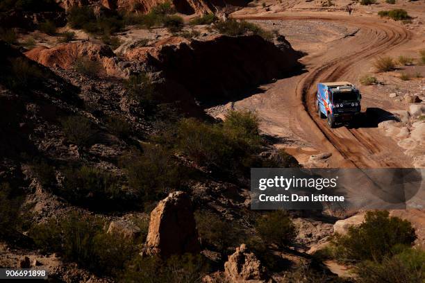 Aviv Kadshai of Israel and Team CRV drives with co-driver Izhar Armony of the United States and mechanic Maoz Vilder of Israel in the DAF CF85MX510...