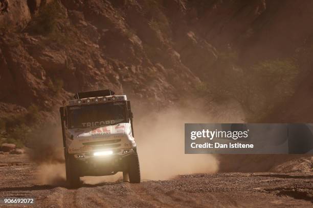 Maurik Van Den Heuvel of the Netherlands and DakarSpeed drives with co-driver Wilko Van Oort of the Netherlands and mechanic Martijn Van Rooij of the...